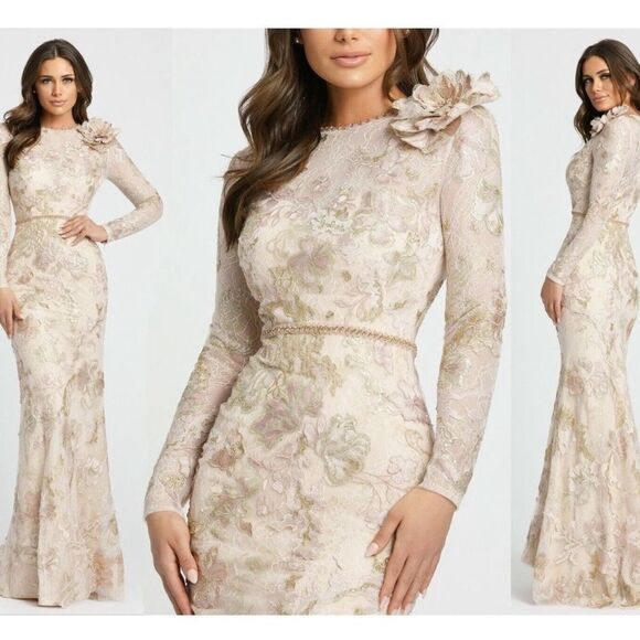 Mac Duggal 11174 Embroidered Lace Floral Trumpet Gown Dress - Picture 1 of 12